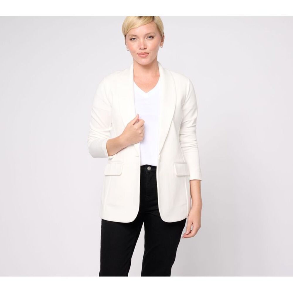 Susan Graver Women's Petite Jacket 2XP Tailored by Smart Ponte Knit White